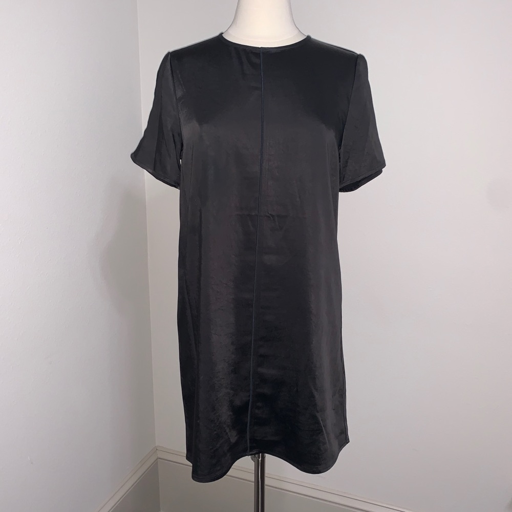 Black satin shirt dress